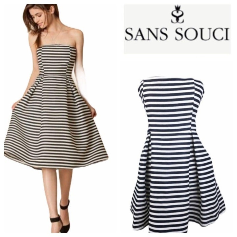 Sans Souci navy striped nautical strapless dress